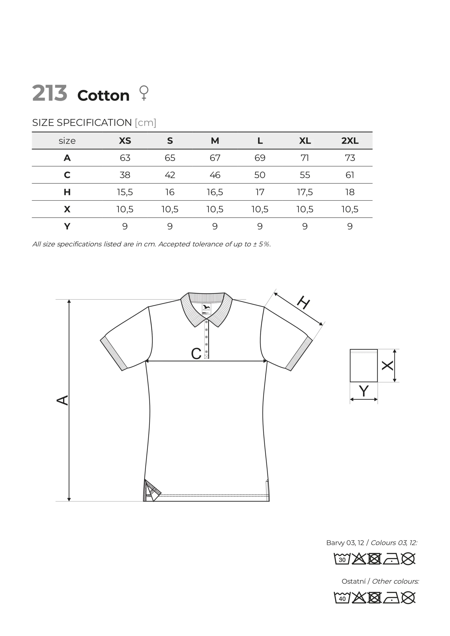 Tabela rozmiarów koszulki polo Malfini 213 Cotton